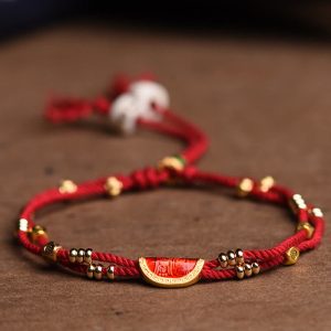 Buddha Stones Handmade Cinnabar Dumplings Design Luck Braided Red Rope Bracelet Bracelet BS 15-20cm