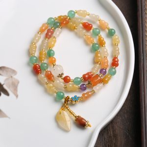 Buddha Stones Golden Silk Jade Gourd Wealth Bracelet Bracelet BS Golden Silk Jade