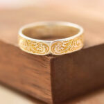 Buddha Stone 999 Sterling Silver Gold-Painted Joyful Flower Pattern Peaceful Heart Sutra Ring Ring BS 1