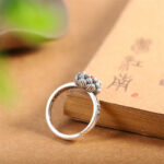 Buddha Stones925 Sterling Silver Lotus Red Agate Confidence Blessing Ring Ring BS 5