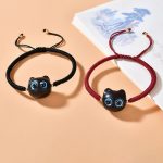 Buddha Stones Ebony Wood Cat Head Pattern Peace King Kong Knot Braided Bracelet Bracelet BS 1