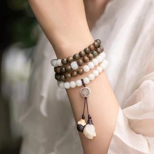 Buddha Stones Natural Green Sandalwood Bodhi Seed Soothing Bracelet Bracelet BS Green Sandalwood&Bodhi Seed