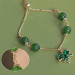 Buddha Stones 14k Gold Plated Green Chalcedony Maple Leaf Courage Strength Bracelet Bracelet BS 7