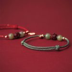 Buddha Stones 14K Gold Plated Hetian Jade Cinnabar Lotus Luck Handcrafted Rope Bracelet Bracelet BS 12