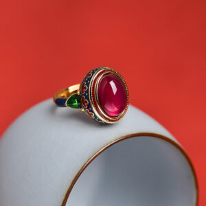 Buddha Stones 925 Sterling Silver Red Corundum Courage Ring Rings BS Red Corundum&Flower