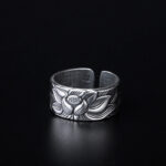 Buddha Stones Tibetan Lotus White Copper Enlightenment Ring Rings BS 2