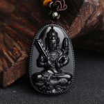 Buddha Stones Chinese Zodiac Natal Buddha Natural Black Obsidian Purification Necklace Pendant Necklaces & Pendants BS Tiger-Void Bodhisattva