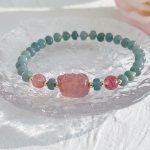 Buddha Stones Natural Hetian Jade Pearl Peace Buckle Fu Character Gourd Money Bag Strawberry Quartz PiXiu Luck Bracelet Bracelet BS 13