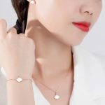 Buddha Stones 925 Sterling Silver Tridacna Stone Shell Blessing Necklace Pendant Bracelet Earrings Jewelry Set Bracelet Necklaces & Pendants BS 2