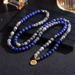 Buddha Stones Lazurite Picasso Jasper Amazonite Rhodonite Apatite Positive Lotus Prayer Bead Bracelet Mala Bracelet BS 2