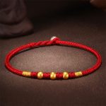 Buddha Stones 999 Gold Beads Luck King Kong Knot Handmade Braided Protection Bracelet Bracelet BS Three Gold Beads Red Rope 24cm