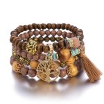 Buddha Stones Wenge Wood Layered Tree Tassel Healing Bracelet Bracelet BS Brown