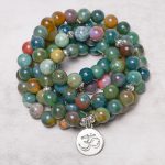 Buddha Stones 108 Mala Beads Indian Agate Lotus OM Buddha Tree of life Positive Calm Bracelet Mala Bracelet BS OM (Mindfulness ♥ Connection)