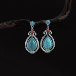 Buddha Stones Tibet Vintage Turquoise Waterdrop Strength Drop Dangle Earrings Clips Earrings BS Earrings