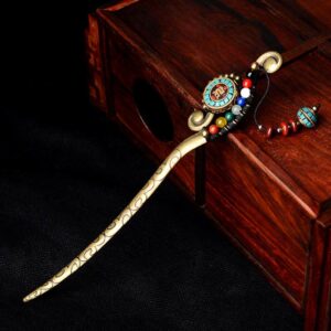 Buddha Stones Tibetan Turquoise Agate Protection Hairpin Decorations Hairpin BS Turquoise&Agate
