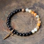 Buddha Stones Black Obsidian Sodalite Crystal Copper Strength Couple Bracelet Bracelet BS Black Obsidian&Sea Sediment Jasper 18cm