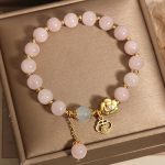 Buddha Stones Natural Pink Crystal Lucky Flower Warmth Bracelet Bracelet BS 6