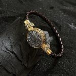 Buddha Stones Tibetan 925 Sterling Silver Zakiram Goddess of Wealth Blessing Protection Bracelet Bracelet BS Leather Cord-Gold(Wrist Circumference 20cm)