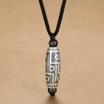 Buddha Stones Tibet Nine-Eye Dzi Bead Pattern Copper Auspicious Clouds Wealth Necklace Pendant