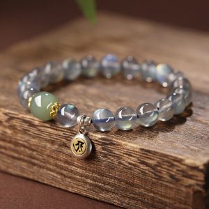 Buddha Stones Chinese Zodiac Natal Buddha 925 Sterling Silver Natural Moonstone Hetian Jade Positive Bracelet Bracelet BS Dog/Pig-Amitabha Buddha(Wrist Circumference 15.5-16cm)