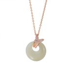 Buddha Stones 925 Sterling Silver Natural Hetian Jade Zircon Butterfly Luck Necklace Pendant Necklaces & Pendants BS 2
