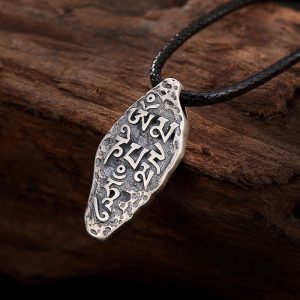 Buddha Stones Tibetan 925 Sterling Silver Om Mani Padme Hum Dorje Vajra Engraved Strength Necklace Pendant Necklaces & Pendants BS Om Mani Padme Hum(Love♥Focus)