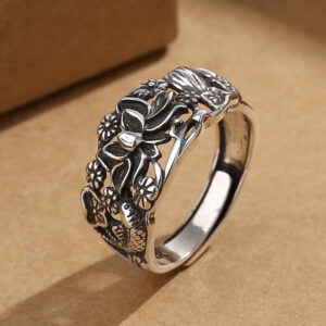 Buddha Stones Lotus Symbol Koi Fish Enlightenment Ring Ring BS Lotus Koi Fish(Adjustable)