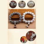 Buddha Stones Tibetan Om Mani Padme Hum Carved Alloy Beads Amulet Bracelet Bracelet BS 15