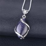 Buddha Stones Marquise Pattern Natural Crystal Stone Charm Necklace Pendant Necklaces & Pendants BS Blue Sandstone