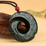 Buddha Stones One's Luck Improves Design Patern Natural Hetian Cyan Jade Success Necklace Pendant Necklaces & Pendants BS 2