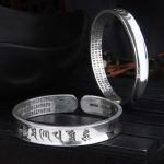 Buddha Stones 999 Sterling Silver Om Mani Padme Hum Heart Sutra Love Peace Bracelet Bangle Bracelet Bangle BS 5