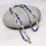Buddha Stones 108 Natural Picasso Jasper & Blue Stone Mala Bead Lotus Pendant Bracelet Bracelet BS 3