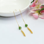 Buddha Stones 925 Sterling Silver Natural Hetian Cyan Jade Bead Luck Phoenix Tail Drop Earrings Earrings BS 1