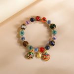 Buddha Stones Colorful Candy Agate Gold Swallowing Beast Family Liuli Glass Bead Strength Bracelet Bracelet BS Colorful Candy Agate