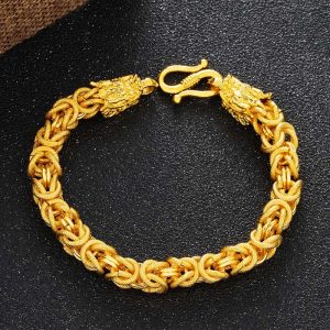 Buddha Stones 24k Gold Plated Double Headed Dragon Protection Bracelet Bracelet BS Dragon(Luck♥Strength)