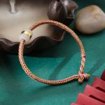Buddha Stones 999 Gold Hetian White Jade Om Mani Padme Hum Fu Character Luck Braided Bracelet Bracelet BS Pink Gold 23cm