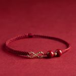 Buddha Stones Cinnabar Blessing Red String 14K Gold Infinity Symbol Bracelet Anklet Bracelet Anklet BS 2