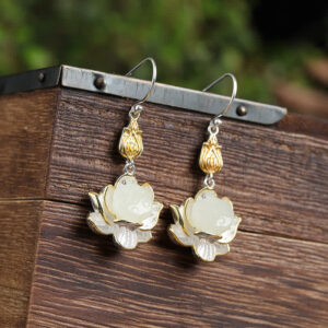 Buddha Stones White Jade Protection Harmony Drop Earrings Earrings BS Lotus