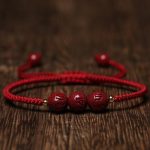 Buddha Stones Handmade Cinnabar Om Mani Padme Hum Engraved Beads Blessing Braided Bracelet Bracelet BS Dark Red Rope(Wrist Circumference 14-16cm)