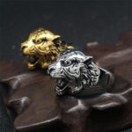 Buddha Stones Men's Animal Tiger Head Titanium Steel Balance Calm Punk Rock Biker Ring Ring BS 19