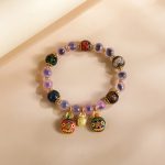 Buddha Stones Colorful Candy Agate Gold Swallowing Beast Family Liuli Glass Bead Strength Bracelet Bracelet BS Pink Candy Agate