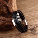 Buddha Stones Leather Multi-Layer Titanium Steel Balance Braided Magnetic Buckle Bracelet Bracelet BS 7