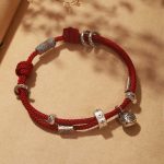 Buddha Stones 925 Sterling Silver Gold Swallowing Beast Koi Fish Wealth Handcrafted Braided Bracelet Bracelet BS Red(Wrist Circumference 14-16cm)