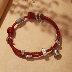 Buddha Stones 925 Sterling Silver Gold Swallowing Beast Koi Fish Wealth Handcrafted Braided Bracelet Bracelet BS Red(Wrist Circumference 14-16cm)