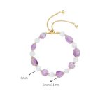 Buddha Stones Amethyst Pink Crystal Black Rutilated Quartz Spiritual Awareness Bracelet Bracelet BS 6