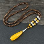 Buddha Stones Tibetan Wenge Wood Bodhi Seed Agate Balance Peace Necklace Pendant Necklaces & Pendants BS Wenge Wood&Resin Yellow Water Drop