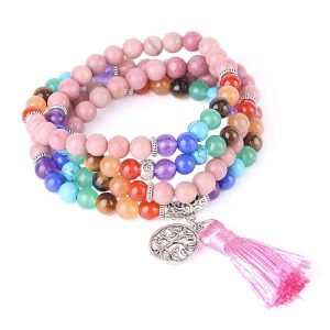 Buddha Stones 108 Mala Beads Rhodonite Blue Crystal Lazulite Healing Bracelet Mala Bracelet BS Rhodonite&Blue Crystal&Lazulite