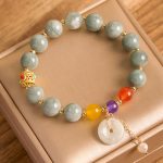 Buddha Stones Jade Red Agate Peace Buckle Charm Confidence Bracelet 13