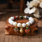 Buddha Stones Gold Swallowing Beast Family Charm Liuli Glass Colorful Porcelain Bead Luck Bracelet Bracelet BS Gold Swallowing Beast Family&Multicolored Bead