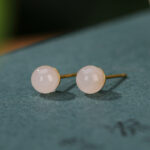 Buddha Stones 925 Sterling Silver Round White Jade Blessing Stud Earrings Earrings BS 3